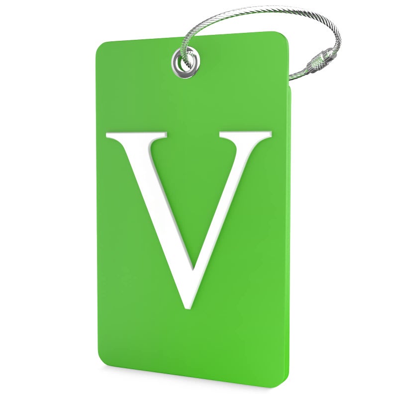 Shacke Luggage Tag Initial â€“ Fully Bendable Tag w/Stainless Steel Loop (Letter V) - Image 1